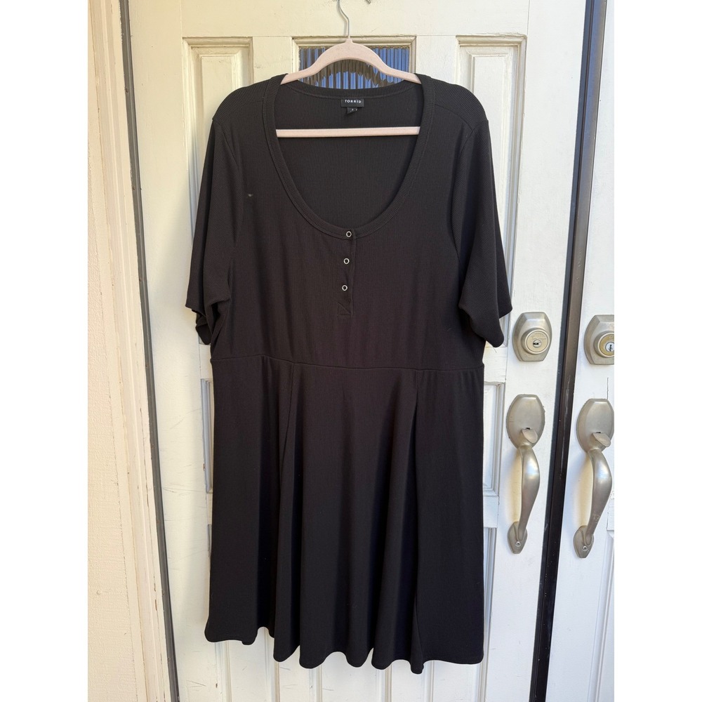 Torrid Black Ribbed Henley Short Sleeve Fit and Flare Dress Plus Size 3X